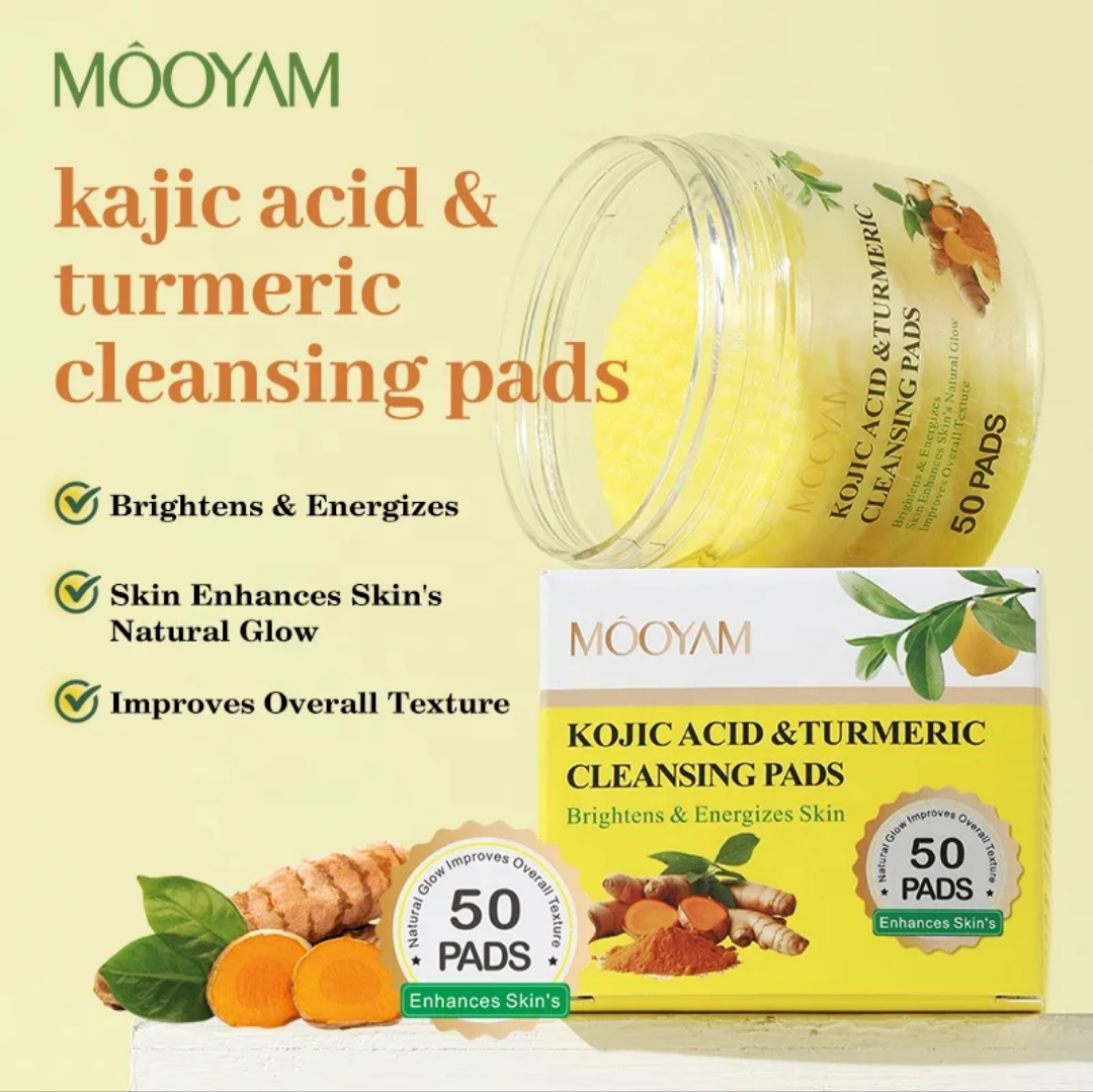 MOOYAM KOJIC ACID & TURMERIC CLEANSING PADS (50 PADS) ...BRIGHTENING EXFOLIATING FACE SCRUB PADS FADES ACNESCARS