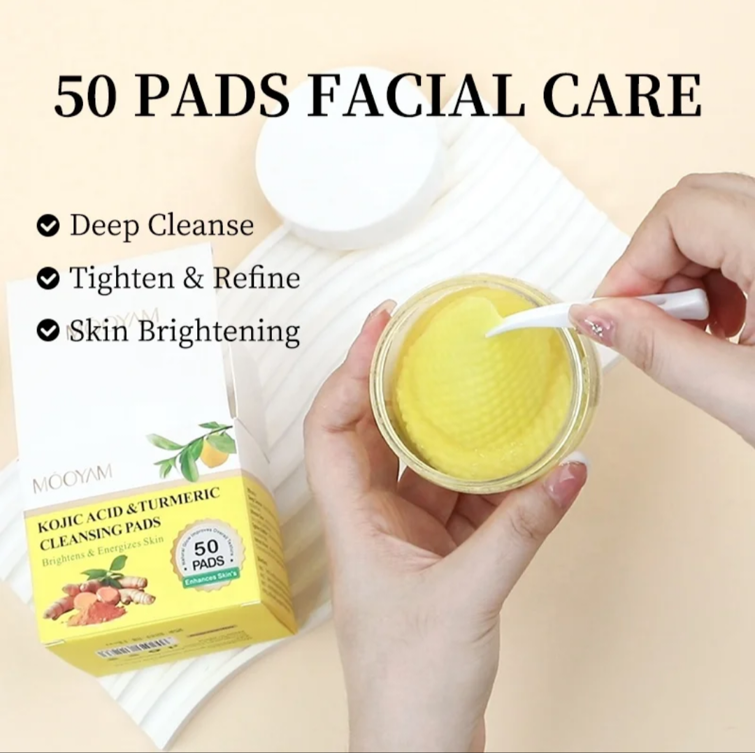 MOOYAM KOJIC ACID & TURMERIC CLEANSING PADS (50 PADS) ...BRIGHTENING EXFOLIATING FACE SCRUB PADS FADES ACNESCARS