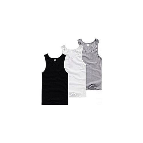 3PCS Pack Men Coloured Vests. 100% Cotton Vests. Color: Black, Gray & White. Sizes: M, L, XL, XXL, XXXL, XXXXL.
