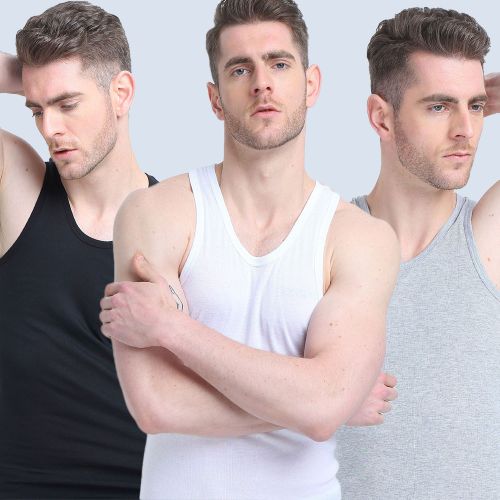 3PCS Pack Men Coloured Vests. 100% Cotton Vests. Color: Black, Gray & White. Sizes: M, L, XL, XXL, XXXL, XXXXL.