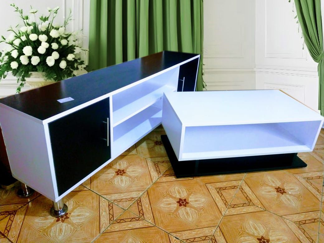 (TV STAND & COFFEE TABLE) 
5FT Stylish Modern Wooden TV Stand For Up To 75'' TV + RANDAAL Wooden Coffee Table with Storage (black and white)