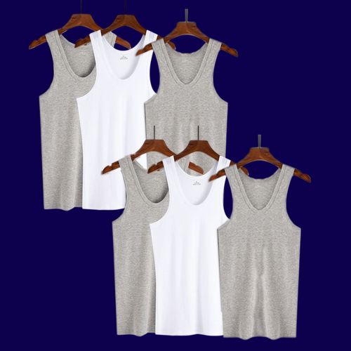 6PCS Pack Men Gray and White Vests. 100% Cotton Vests. Color: Grey. Sizes: M, L, XL, XXL, XXXL, XXXXL.