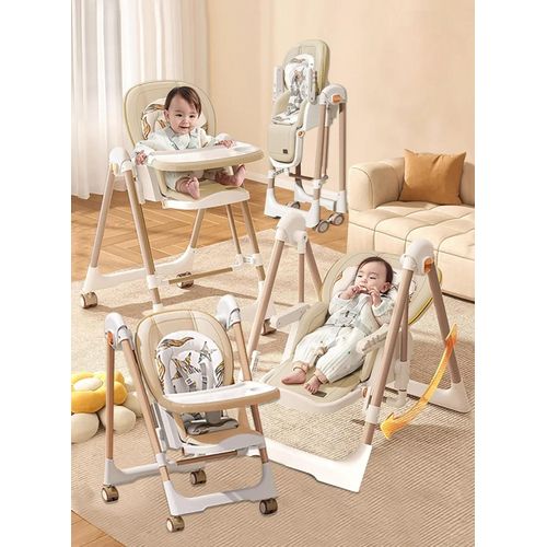 Kids High Chair, Foldable Swing Chair With Cushion Seat And Detachable Tray, Adjustable Chair With Wheels And Reclining Seat, Durable Materials (11-3) By Fantastic-Kids-Toys