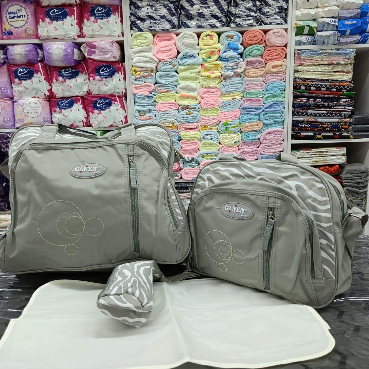 3 in1 Ganen Diaper Bag, 2 Bags and Changing Macintosh,1bag with Insulated Bottle Pocket and 1 Medium Size Insulated Milk Bag- Gray