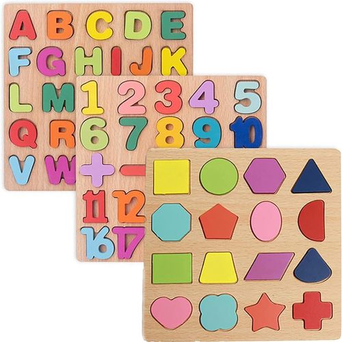 Wooden Montessori Learning For Kids -ABC, Numbers, Shapes, Capital Letter Puzzles For Learning Activities