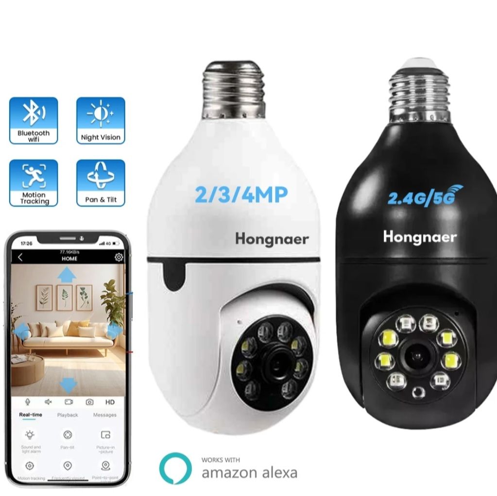 1080p 3MP Bulb Surveillance Camera Home CCTV Hidden Cameras Night Vision Full Color Automatic Human Tracking Zoom Indoor Security Monitor Wifi Camera