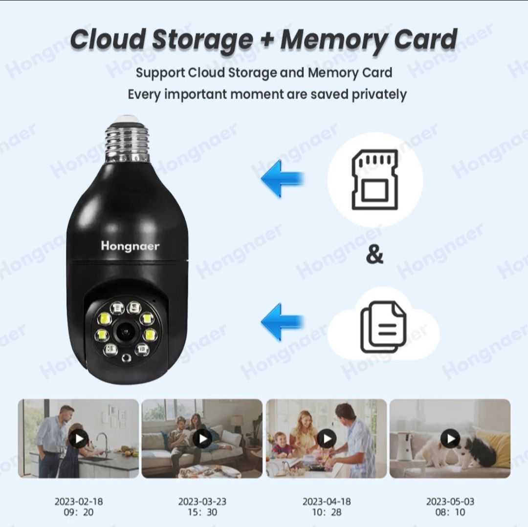 1080p 3MP Bulb Surveillance Camera Home CCTV Hidden Cameras Night Vision Full Color Automatic Human Tracking Zoom Indoor Security Monitor Wifi Camera