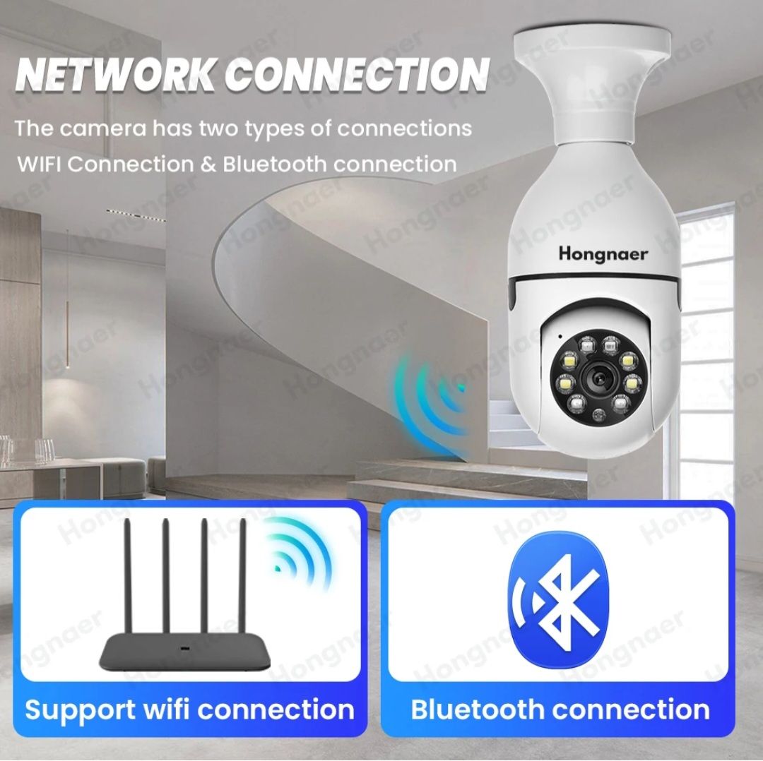 1080p 3MP Bulb Surveillance Camera Home CCTV Hidden Cameras Night Vision Full Color Automatic Human Tracking Zoom Indoor Security Monitor Wifi Camera