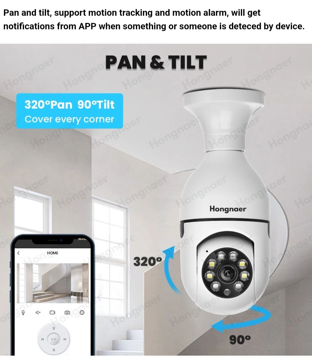 1080p 3MP Bulb Surveillance Camera Home CCTV Hidden Cameras Night Vision Full Color Automatic Human Tracking Zoom Indoor Security Monitor Wifi Camera