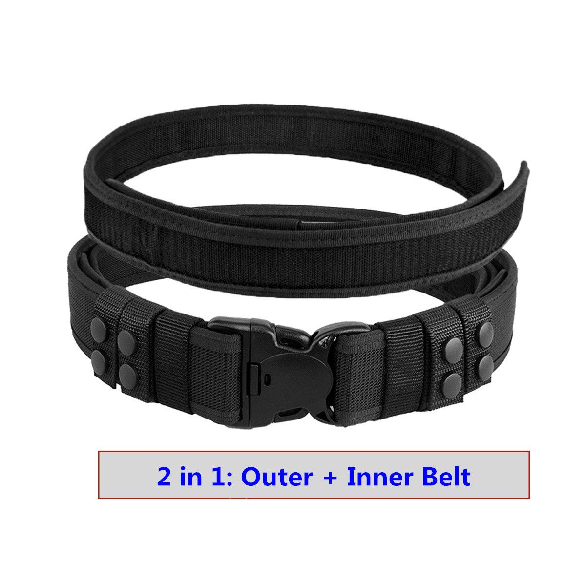 Hot Selling Tactical Men Belts Nylon 2 in 1 Outer Inner Belt Tactical Utility Security Guard Duty Belt with 4 Belt Keepers 5cm Width Outer Belt 3.8cm Width Inner Belt