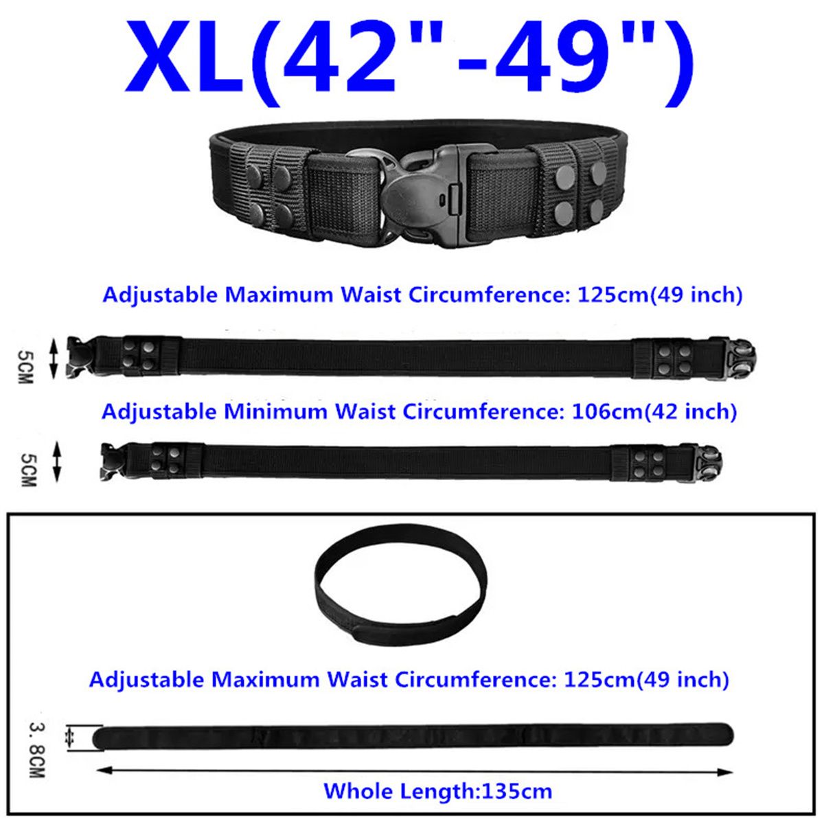 Hot Selling Tactical Men Belts Nylon 2 in 1 Outer Inner Belt Tactical Utility Security Guard Duty Belt with 4 Belt Keepers 5cm Width Outer Belt 3.8cm Width Inner Belt
