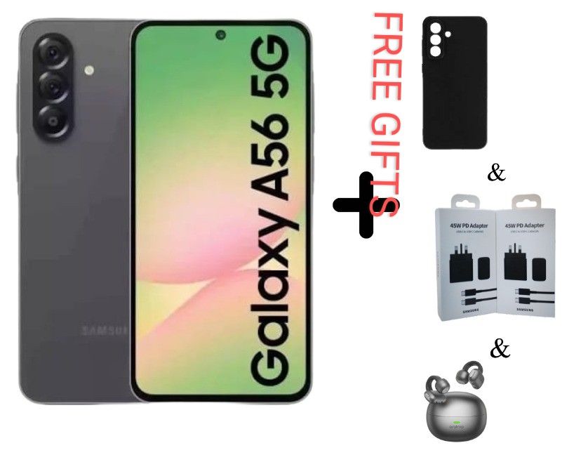 Samsung Galaxy A56 5G 128GB+8GB 6.7" 120Hz AMOLED Display 50MP Triple Camera Android 15 Exynos 1580 (4nm) 45W 5000mAh 7.4mm UltraI Slim IP67 Dust Water Resistant Smart Phones+ FREE GIFTS
