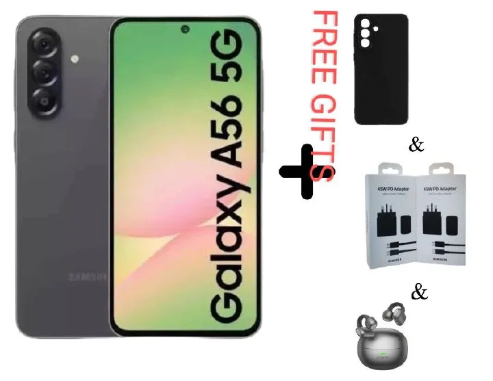 Samsung Galaxy A56 5G 128GB+8GB 6.7" 120Hz AMOLED Display 50MP Triple Camera Android 15 Exynos 1580 (4nm) 45W 5000mAh 7.4mm UltraI Slim IP67 Dust Water Resistant Smart Phones+ FREE GIFTS