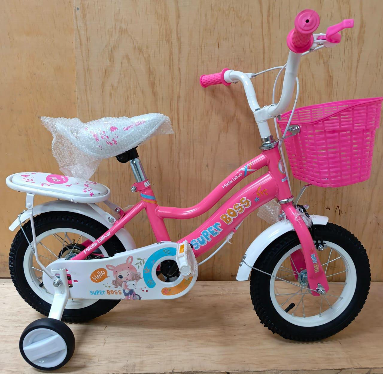 Super Boss Kids Bike – 12-Inch Girls' Bicycle with Training Wheels, Rear Seat & Front Basket