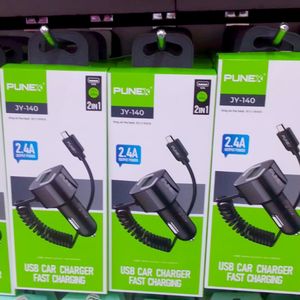 PUNEX 2-in-1 USB Car Charger – Fast Charging 2.4A with Built-in Cable (Model: JY-140)
