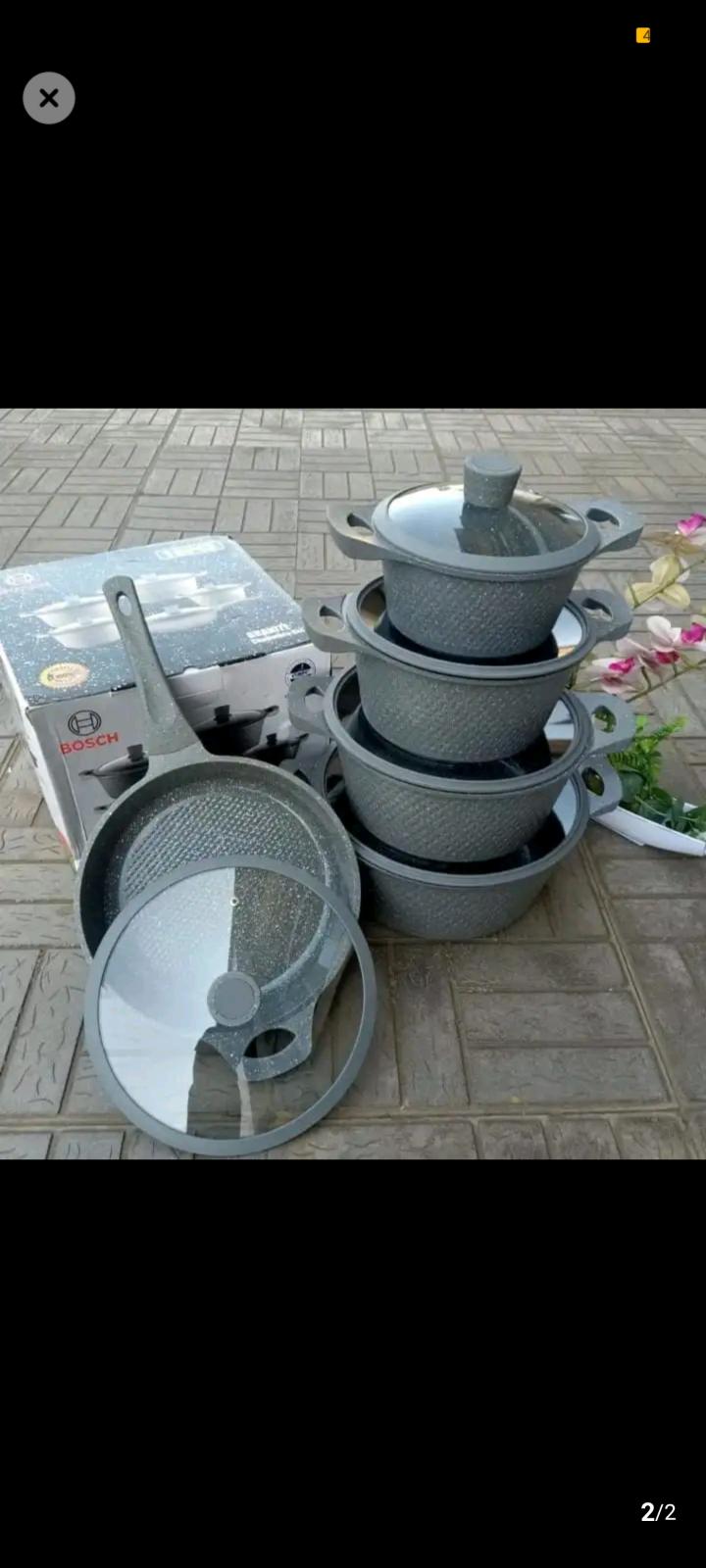 BOSCH 11PIECE NON STICK GRANITE  COOKWARE SET WITH SILICON LEAD.MODERN KITCHEN NON STICK COOKING POTS.