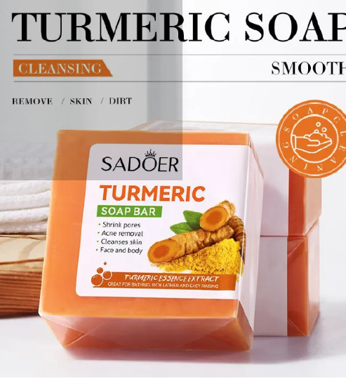 SADOER Turmeric Face Soap Clean Cutin Anti Oxidation Turmeric Soap Oil Control Removal Acne Skin Care Soap Shrink Pores Skin Repair Face & Body Tumeric Soap Natural Whitening Soap