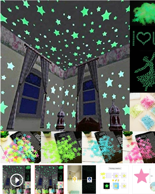 100PCS Luminous Wall Stickers Glow Stars Sticker Decals Kid Bedroom Home Decor Fluorescent Stickers Home Decor Living.Glow in the dark stickers.