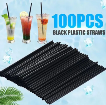 100 pcs Jumbo Black Milkshake Straws Smoothie Disposable Tea Straw, BPA Free, Extra Durable Restaurant Quality. Black straws for cafe, Home use.
