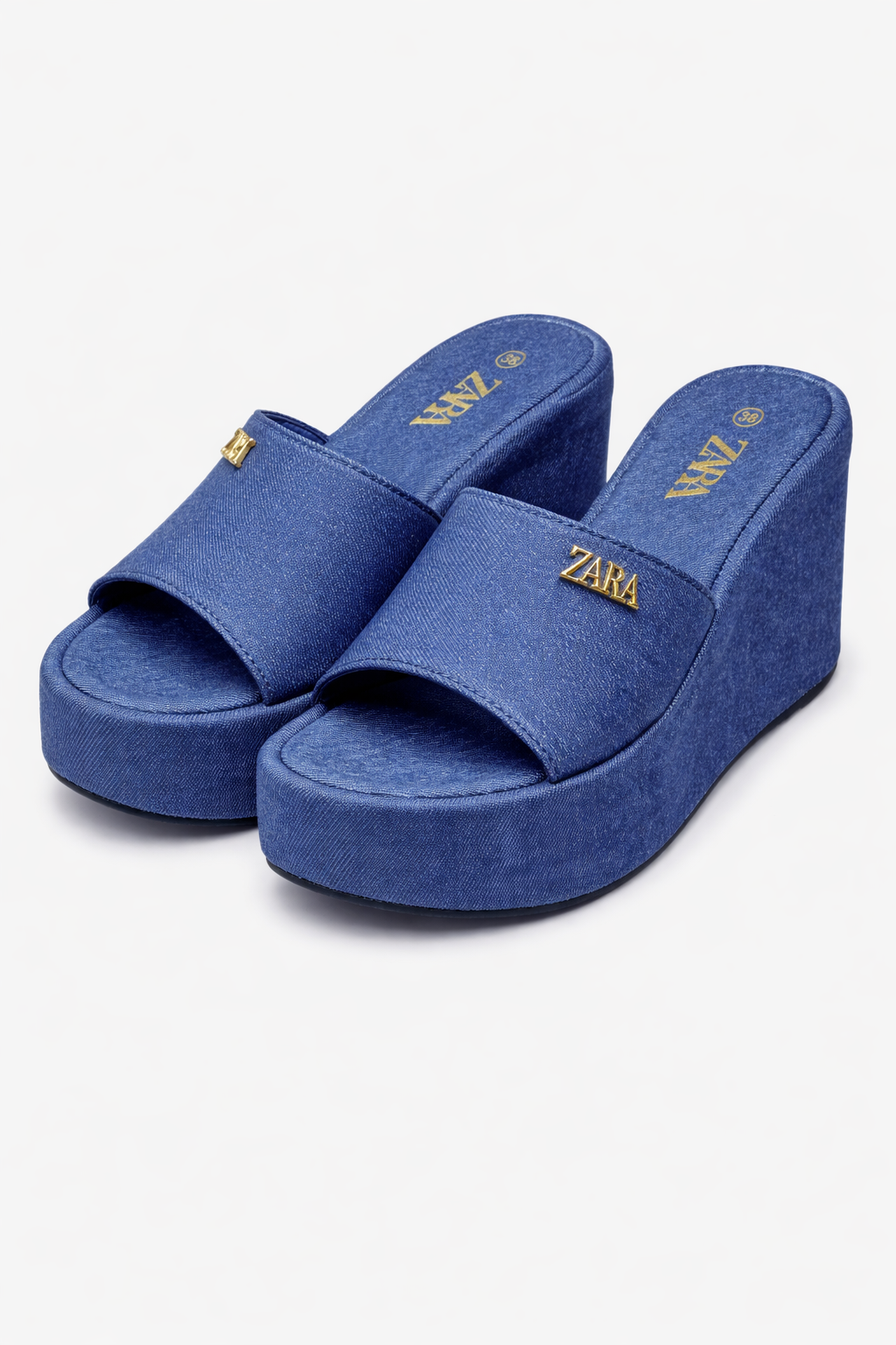 Zara Denim wedge Sandals,Women’s Denim Strap Wedge Sandals Trendy Platform Slip-On Summer Heels