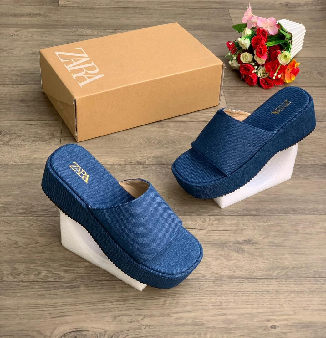 Zara Denim wedge Sandals,Women’s Denim Strap Wedge Sandals Trendy Platform Slip-On Summer Heels