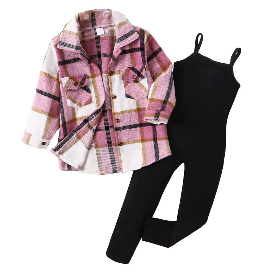 2pcs Kids Boys Cotton Long Sleeve Button Front Plaid Shirt Top Solid Long Pants Set Fall Winter Clothes