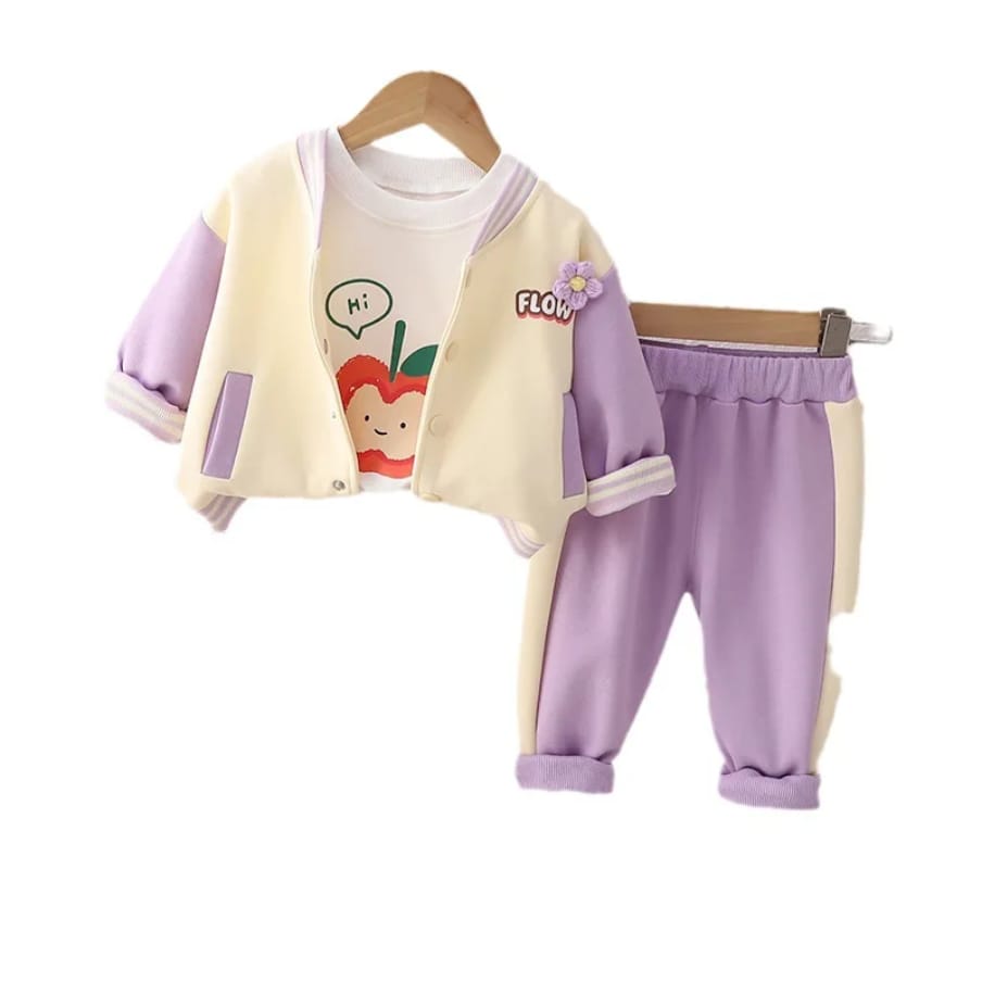 3pcs Set Tween Girl Sweet Floral Print Long Sleeve Top And Straight Leg Pants, Winter