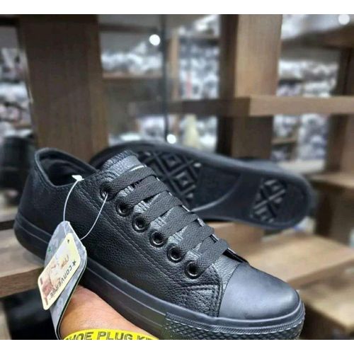 Leather All Black Rubber Unisex Shoes.