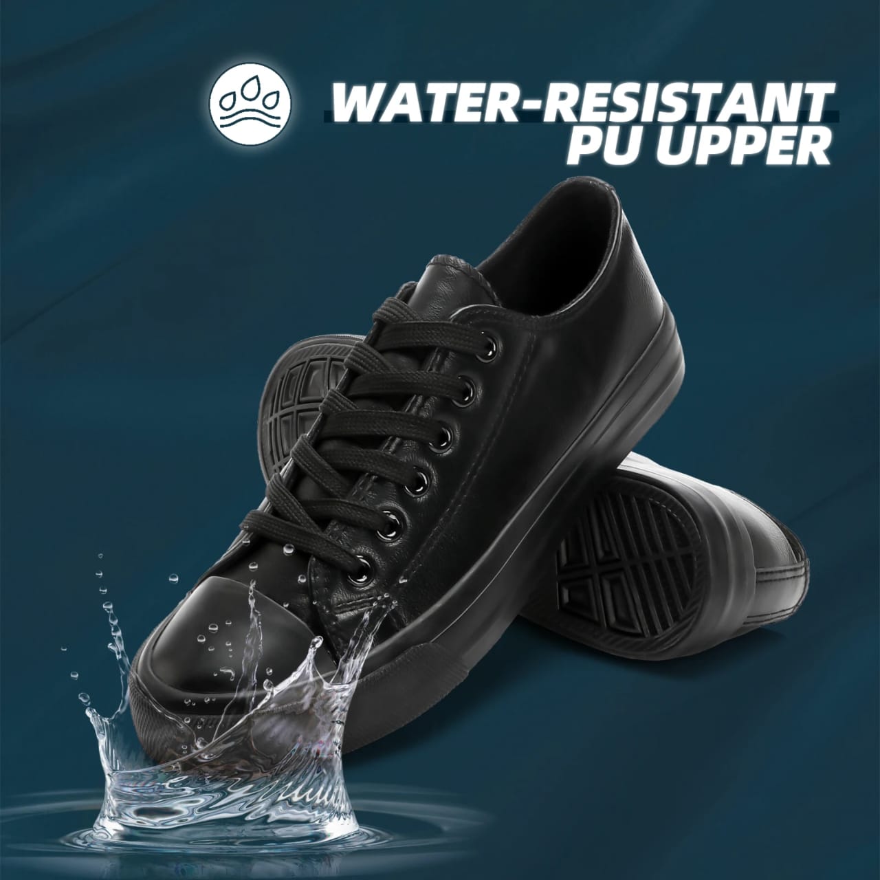 Leather All Black Rubber Unisex Shoes.
