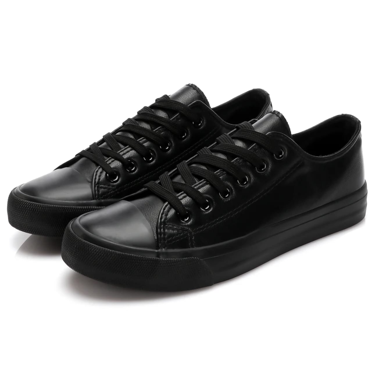 Leather All Black Rubber Unisex Shoes.