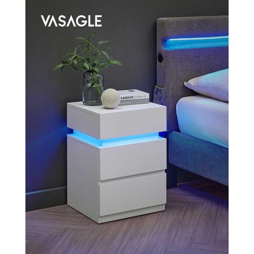 VASAGLE Bedside Table - 3 Drawers -LED Strip - Modern Style Nightstand