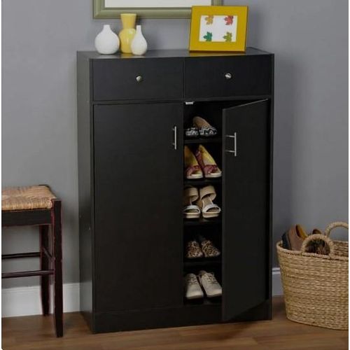Modern Wooden Shoe Rack With Double Doors & Drawer Storage