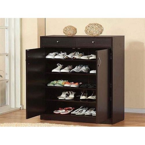 Modern Wooden Shoe Rack With Double Doors & Drawer Storage