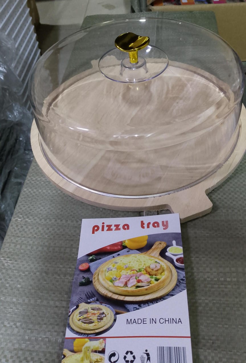 30cm bamboo tray with handle + acrylic dome cover for food bread cake fruits storage now available  in 2 wooden base designs