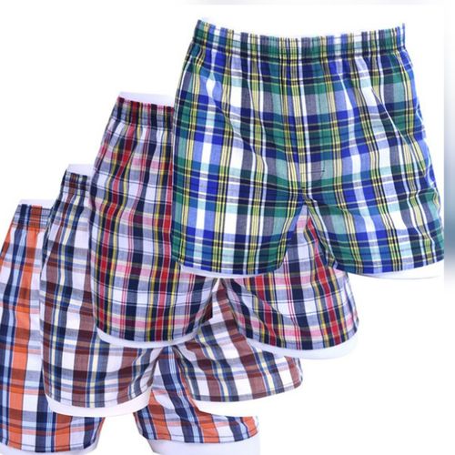 6 Pcs Men’s Checked Cotton Boxer Shorts – Breathable, Comfortable, Stylish Innerwear (Free Size)