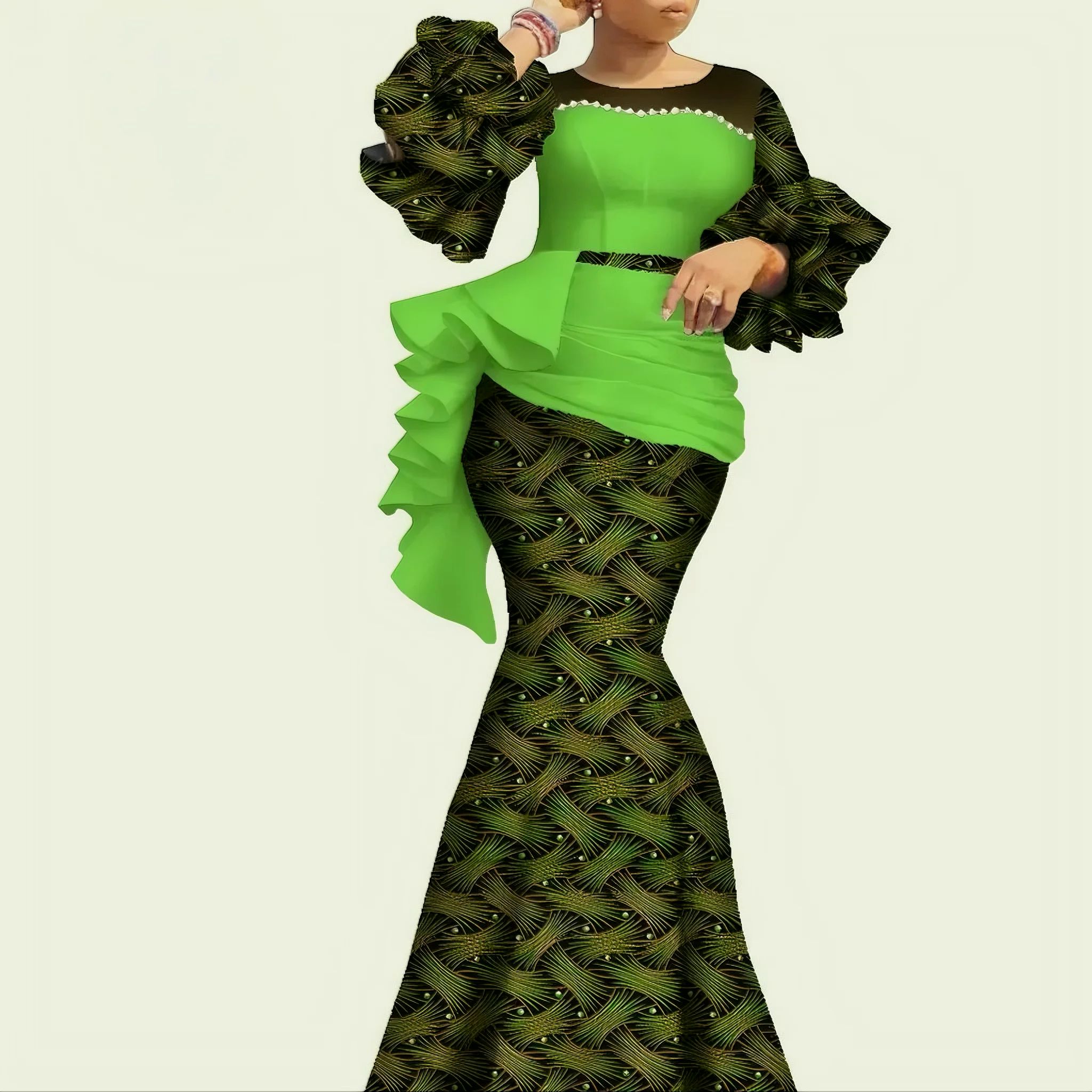 High-End Bazin Riche Gown – Ideal for Banquets, Balls, Award Ceremonies, Diplomatic Events, Business Etiquette Occasions, Cultural Event Attire, Wedding Dresses & Festival Celebrations/Mavazi ya Jinai