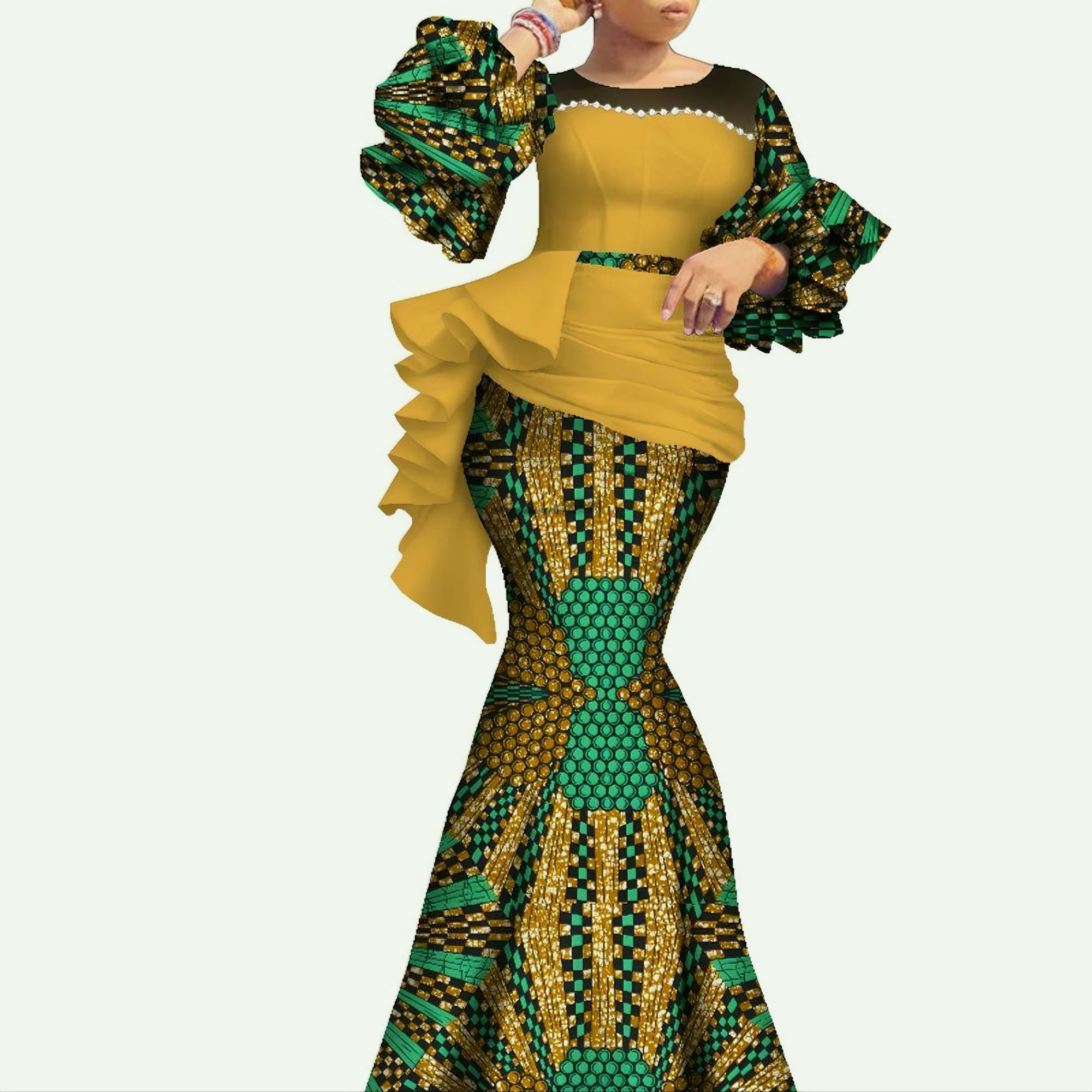 High-End Bazin Riche Gown – Ideal for Banquets, Balls, Award Ceremonies, Diplomatic Events, Business Etiquette Occasions, Cultural Event Attire, Wedding Dresses & Festival Celebrations/Mavazi ya Jinai