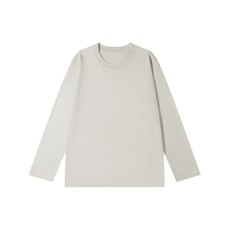 Men's 100% cotton long-sleeve T-shirt    Crew-neck top   white base layer     Autumn   lightweight   |  Yellow Bird Knit