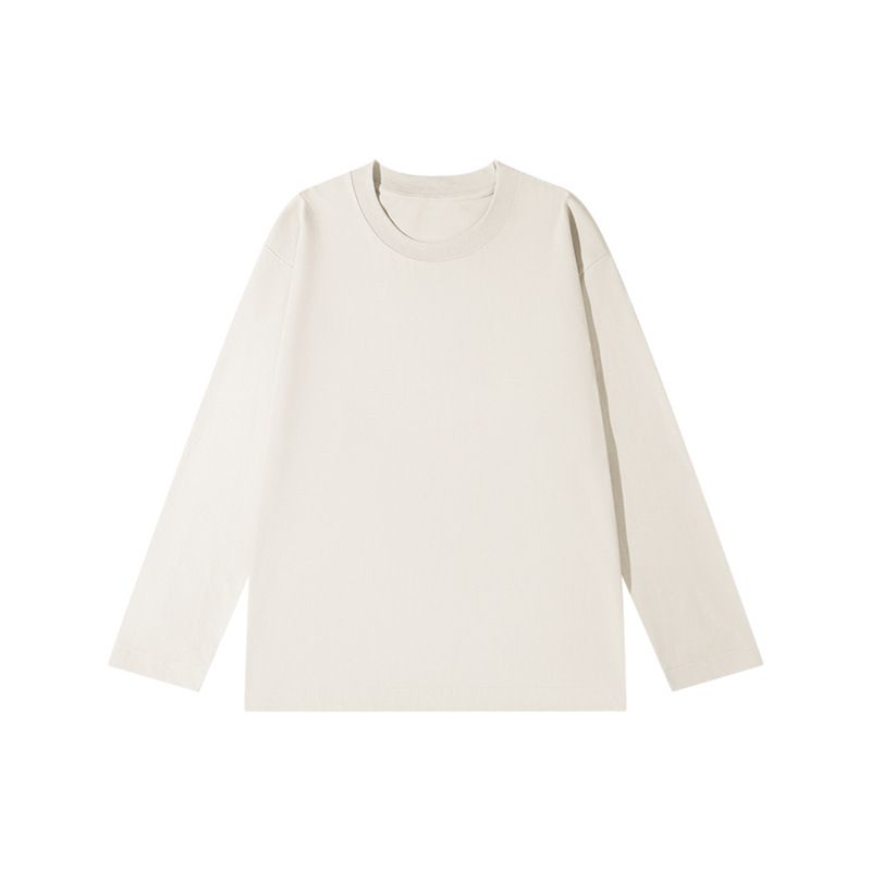 Men's 100% cotton long-sleeve T-shirt    Crew-neck top   white base layer     Autumn   lightweight   |  Yellow Bird Knit