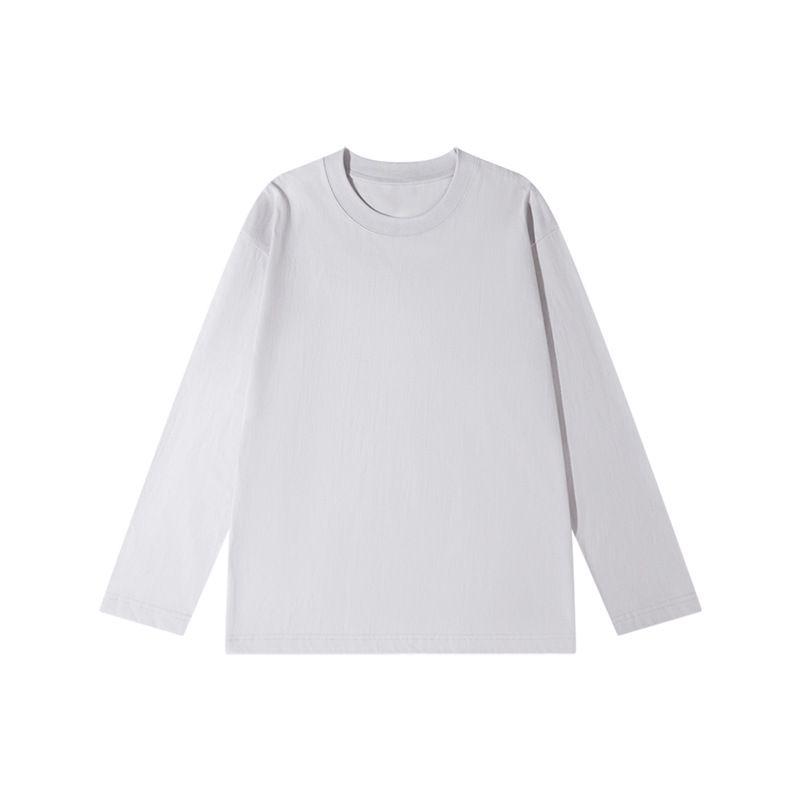 Men's 100% cotton long-sleeve T-shirt    Crew-neck top   white base layer     Autumn   lightweight   |  Yellow Bird Knit