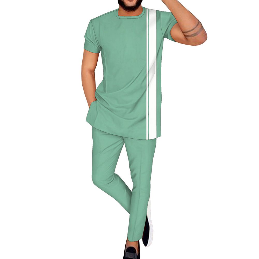 Men's Spring & Summer Casual Suit - African Batik Elements + Fashionable Patchwork - Sporty Style