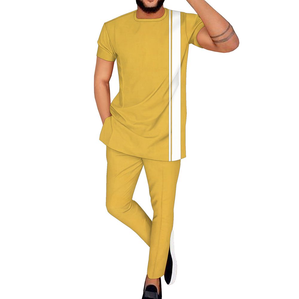 Men's Spring & Summer Casual Suit - African Batik Elements + Fashionable Patchwork - Sporty Style