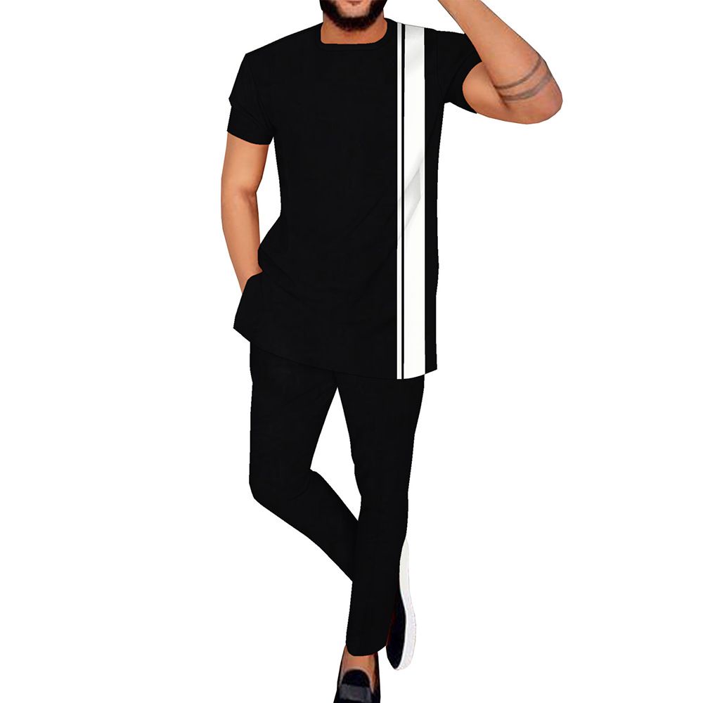 Men's Spring & Summer Casual Suit - African Batik Elements + Fashionable Patchwork - Sporty Style