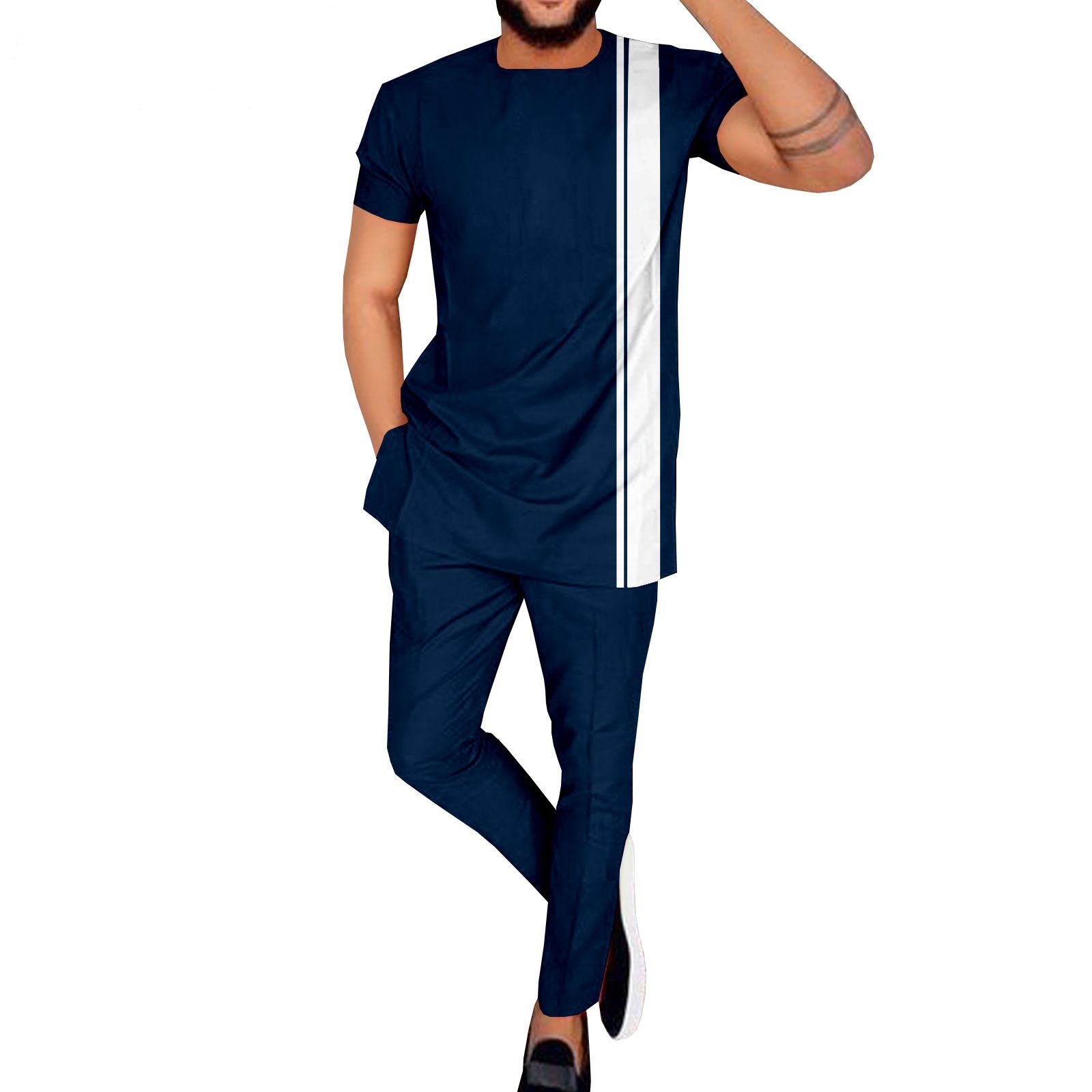 Men's Spring & Summer Casual Suit - African Batik Elements + Fashionable Patchwork - Sporty Style