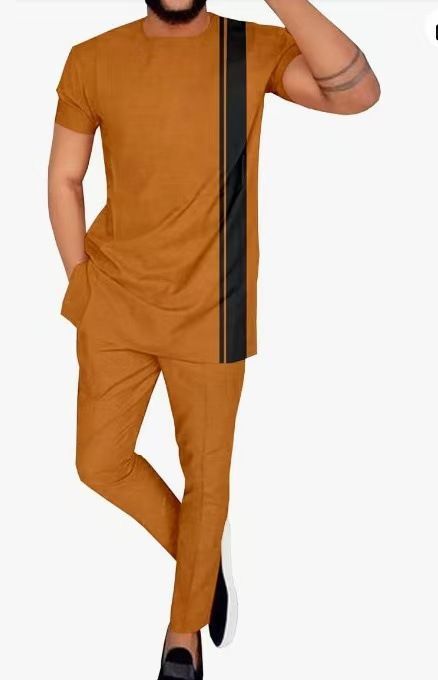 Men's Spring & Summer Casual Suit - African Batik Elements + Fashionable Patchwork - Sporty Style