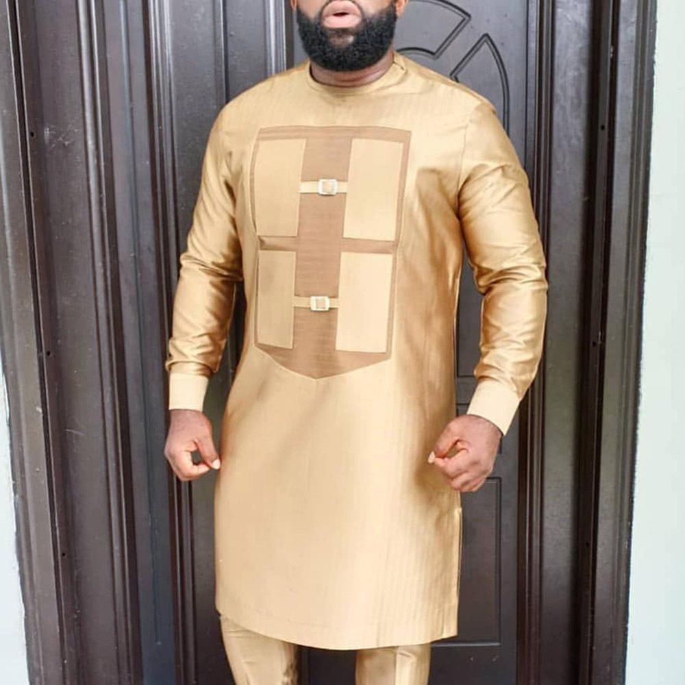 African-Inspired Casual Ethnic Embroidered Men's Long-Sleeve Suit for Weddings & Banquets