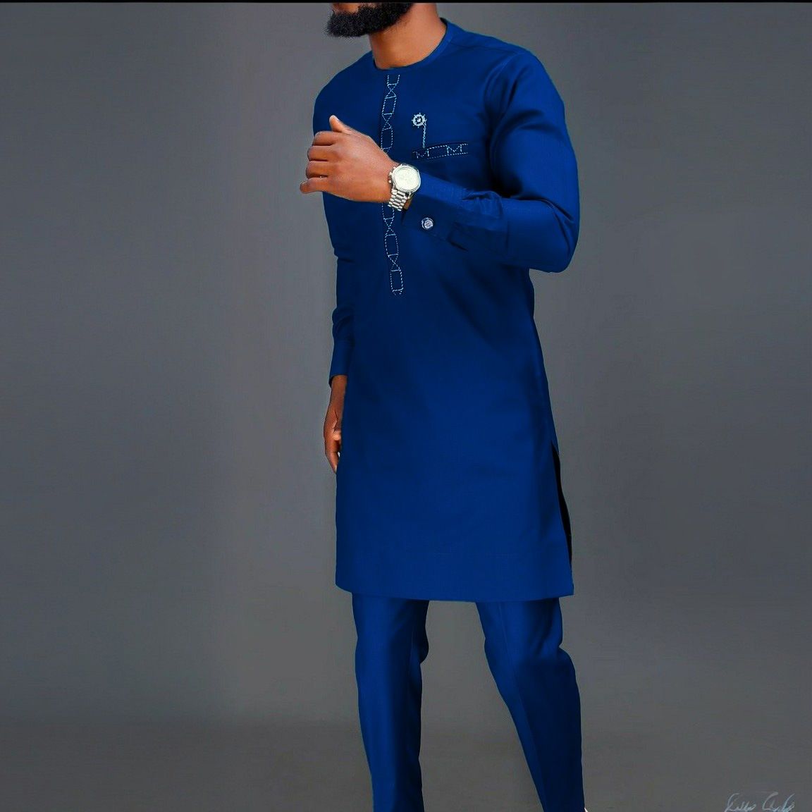 African-Inspired Casual Ethnic Embroidered Men's Long-Sleeve Suit for Weddings & Banquets