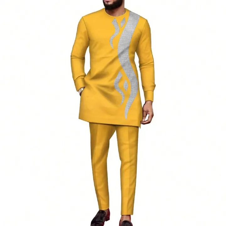 African-Inspired Casual Ethnic Embroidered Men's Long-Sleeve Suit for Weddings & Banquets