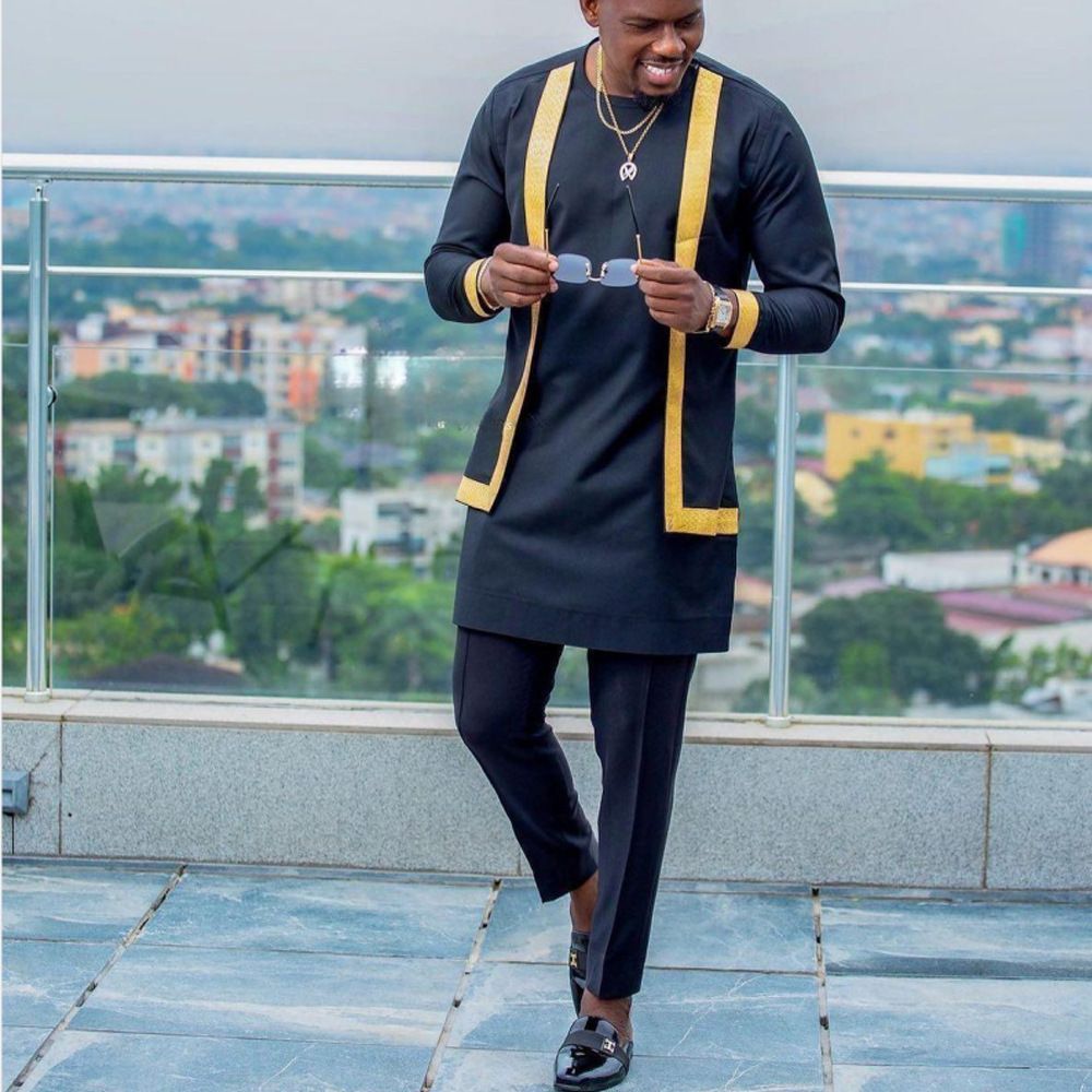 African-Inspired Casual Ethnic Embroidered Men's Long-Sleeve Suit for Weddings & Banquets