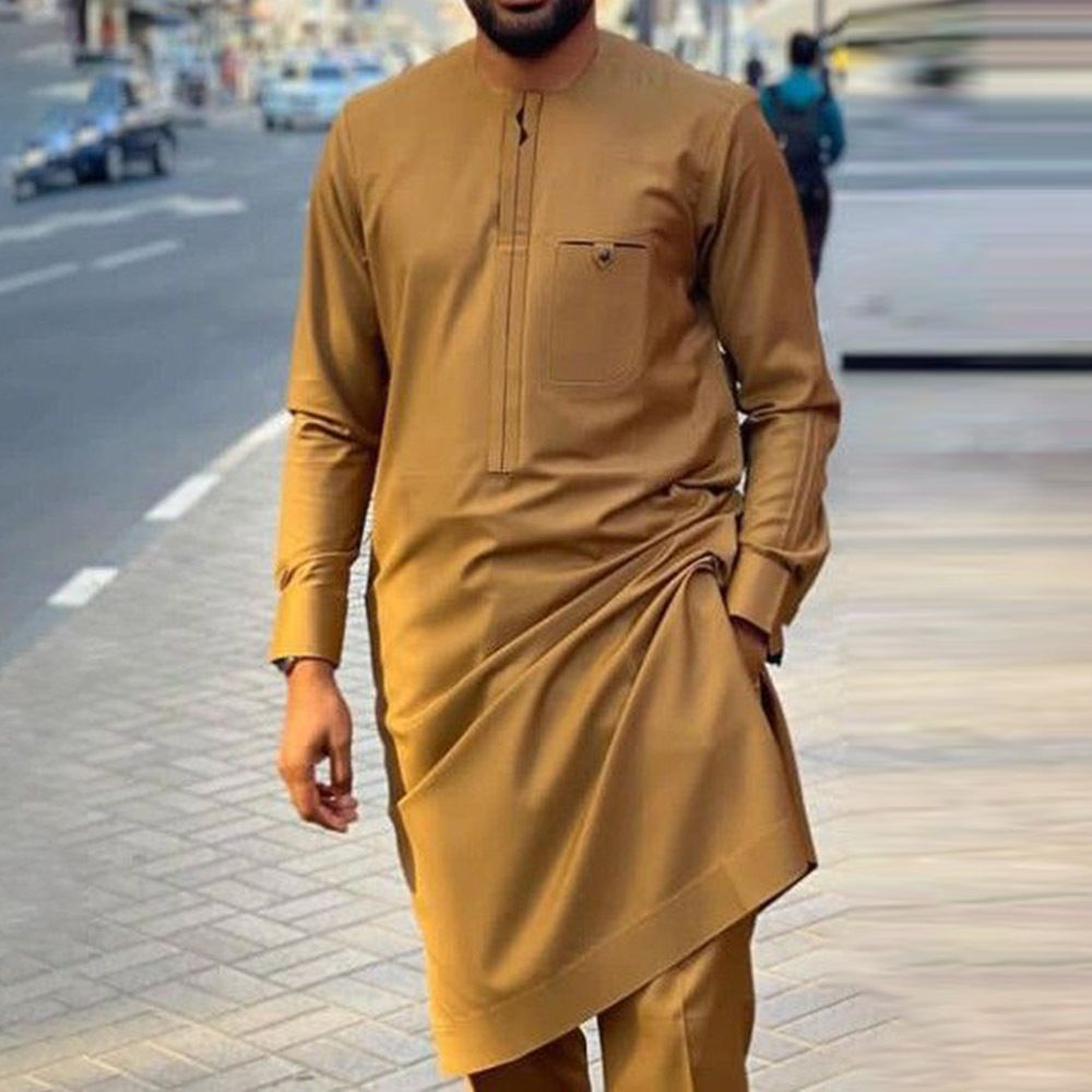 African-Inspired Casual Ethnic Embroidered Men's Long-Sleeve Suit for Weddings & Banquets